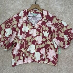 NWT Ryegrass Linen Blend‎ Pink Floral Blouse Size XLTropical Print Short Sleeve